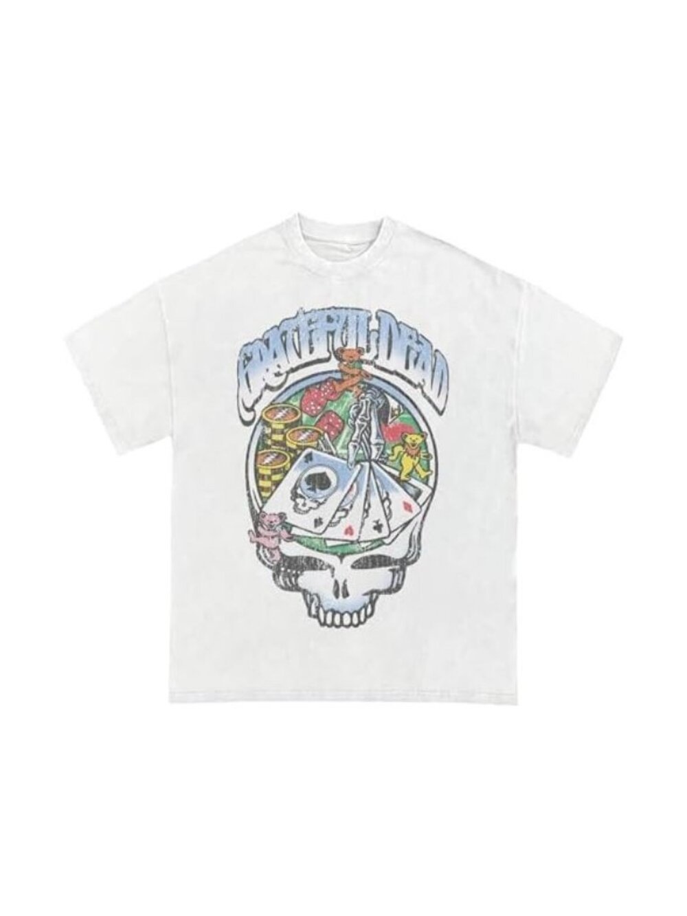 Grateful Dead Men's Graphic T-Shirt White Size M Skull Casino Bears Short Sleeve